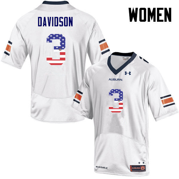 Women #3 Marlon Davidson Auburn Tigers USA Flag Fashion College Football Jerseys-White